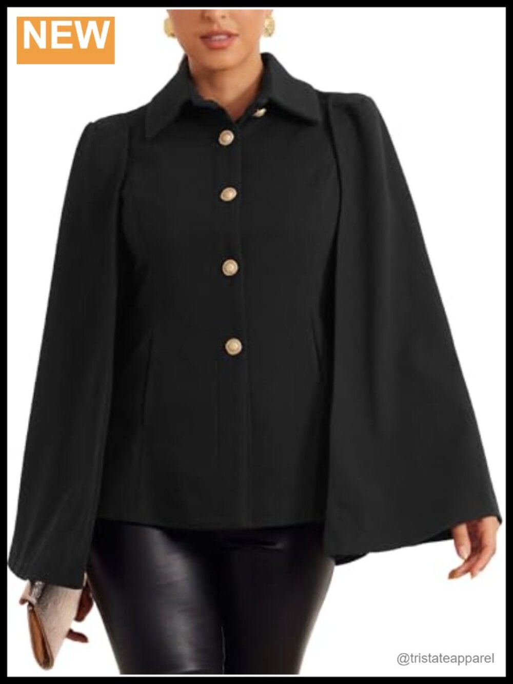 Women's Cape Blazer Split Sleeve Button Front Workwear Coat